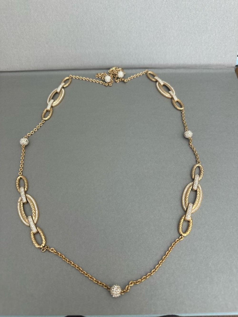 Nadri Long Gold Chain Link Necklace with Pave Accent Beads